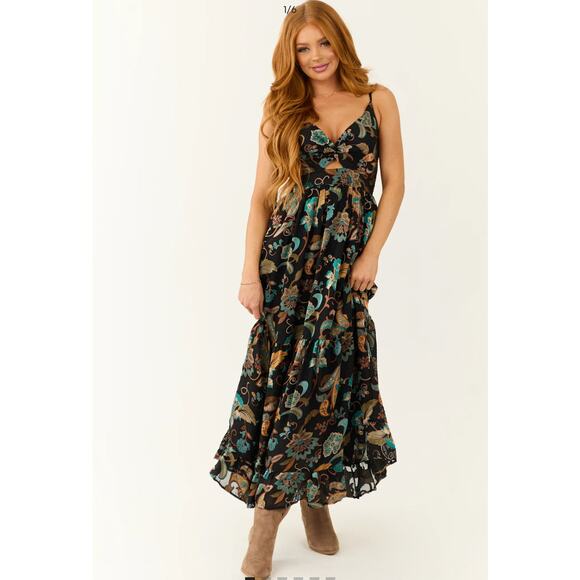 Angie Green Paisley Pattern Cut Out Maxi Dress - Picture 1 of 9